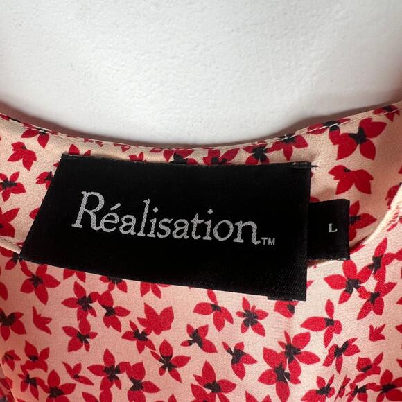 Realisation Par Red Floral The Amelia Midi Dress Size Large - Picture 4 of 10